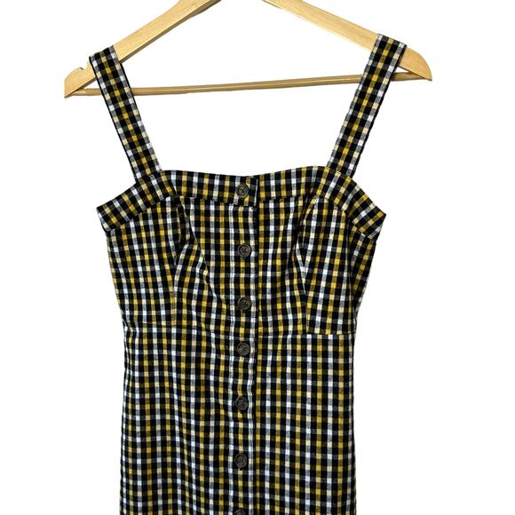 Hollister Yellow & Black Checkered Wide Strap Button Front Jumper Dress Sz XS - Picture 2 of 7